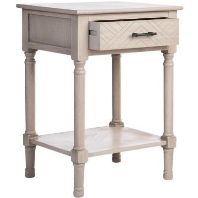 Greige Pine Wood Rectangular Storage End Table with Drawer