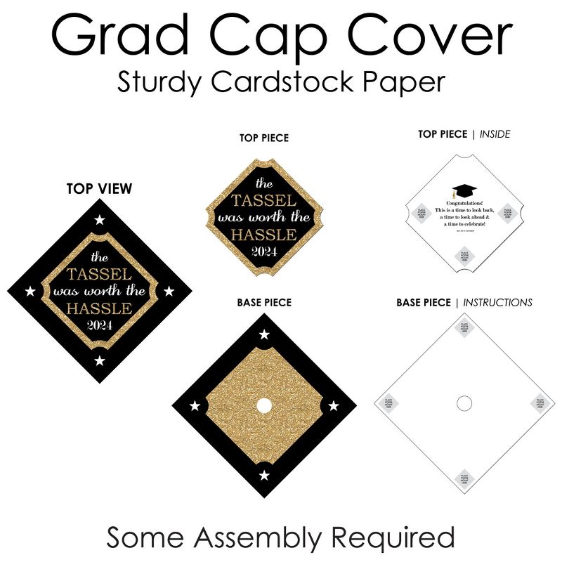 Big Dot of Happiness Tassel Worth The Hassle - Gold - 2024 Graduation Cap Decorations Kit - Grad Cap Cover, 5 of 9