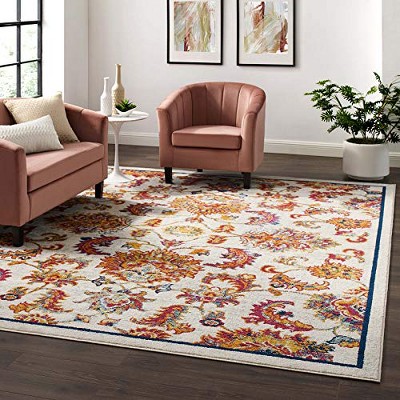 Modway Entourage Azami Distressed Vintage Floral Lattice 8x10 Area Rug