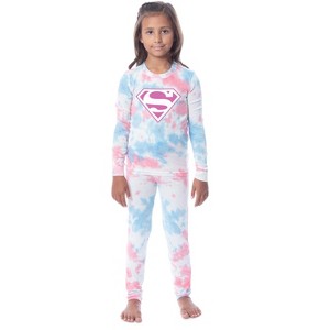DC Comics Kids' Superman Girls Boys 2 Piece Tight Fit Youth Pajama Set Multicolored - 1 of 3