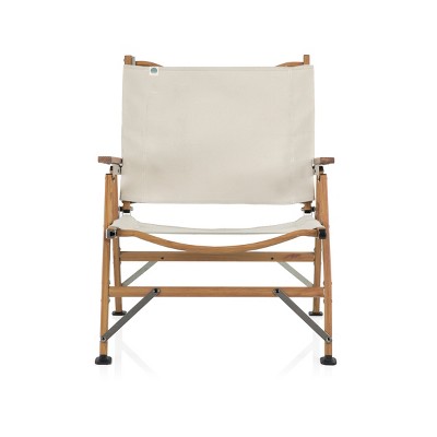 Las Palmas Beige Canvas and Wood Outdoor Folding Chair