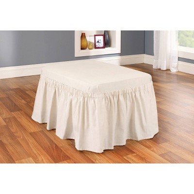 Elegant Natural Cotton Duck Ottoman Slipcover with Waterfall Skirt