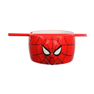 Spider-Man Classic Spider-Man Mask Red 33 Oz Sculpted Ceramic Ramen Bowl With Chopsticks - 1 of 4