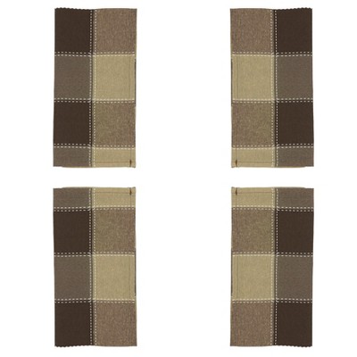 Mocha Stitched Plaid Cotton Blend Table Napkins, Set of 4