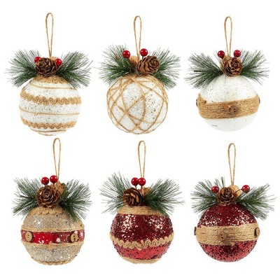 6-Pack Of Christmas Tree Decorations - Small Christmas Decoration Rustic Ornaments, Festive Embellishments - 2.9x5.4x2.9"