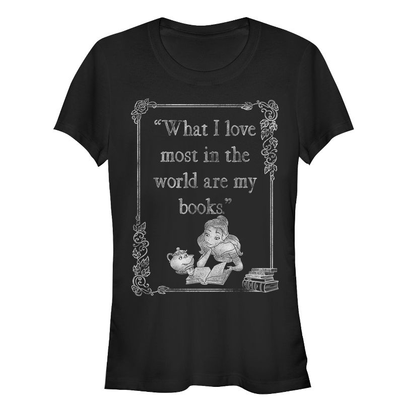 Juniors Womens Beauty and the Beast Belle Loves Books T-Shirt, 1 of 5