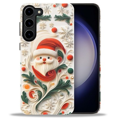 BONGEEK Case Compatible with Samsung Galaxy S23 Plus,Scratch Resistant Hybrid 2-Layer Hard Shell Bright Phone Case,Christmas Santa Green Leaves Cute