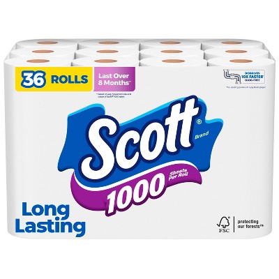 Scott 1000 Trusted Clean Toilet Paper, 32 Rolls, Septic-Safe, 1-Ply Toilet  Tissue, 8 Count (Pack of 4)