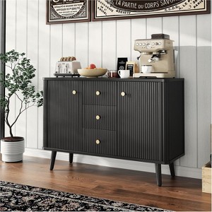 47'' Modern Fluted Sideboard Buffet Cabinet with 3 Drawers,Slim Kitchen Storage Cabinet,Wood Coffee Bar Station for Dining Room Living Room Apartment - 1 of 4