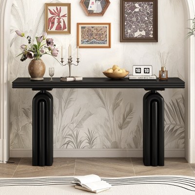 Modern Entryway Console Table, Acacia Veneer Hall Table with Curved Legs, Finish Accent Table for Foyer, Corridor, Living Room-The Pop Home
