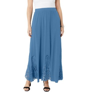 Roaman's Women's Plus Size Ultrasmooth Fabric Lace Maxi Skirt - 1 of 4