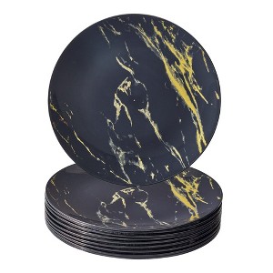 Marble Design Disposable Plates For Party (10 Pc) Heavy Duty Disposable Dinner Set - Black/Gold - Carrara Marble - 1 of 2