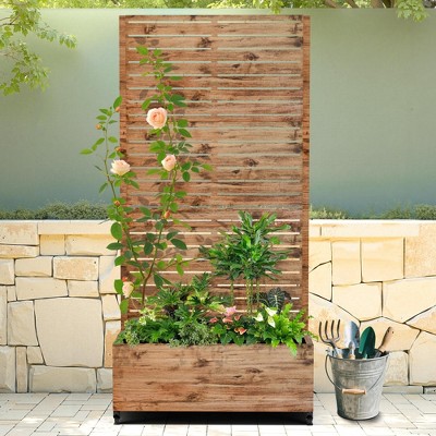 TUYOHW Metal Planter Box with Trellis, Metal Raised Garden Bed with Trellis, Garden Box for Climbing Plants, Flower
