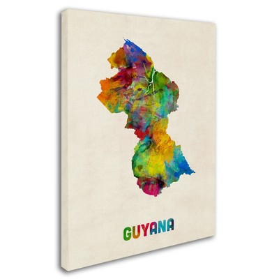 Trademark Fine Art-Michael Tompsett 'Guyana Watercolor Map' Canvas Art