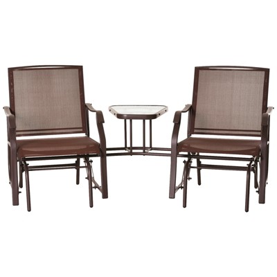 Brown Steel Double Glider Chairs with Center Table