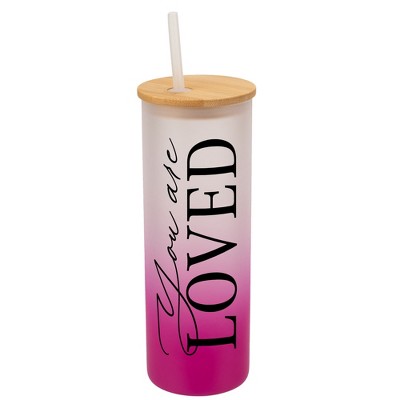 Elanze Designs You Are Loved Vertical Walk in Faith Wrap-Around Design 25 Ounce Frosted Gradient Glass On-The-Go Coffee Travel Skinny Tumbler Mug Cup,