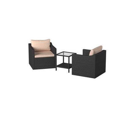 Barton 3 Pieces Outdoor Seating Group Patio Set With Cushion Seat Table, Black/Beige