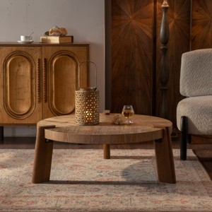 Rustic Natural Round Wood Coffee Table with Smooth Finish, Easy Assembly Accent Table for Living Room or Apartment-Maison Boucle - 1 of 4