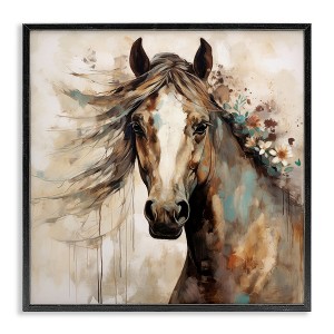 Stupell Industries Brown Horse with Florals, 24" x 24" - 1 of 4