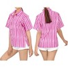 LA LEELA Womens Summer's Casual Beach Hawaiian Blouses Shirt V Neck Blouse Short Sleeve Button Up Dress Tops Tee Shirts for Women S Stripes, Pink - 2 of 4