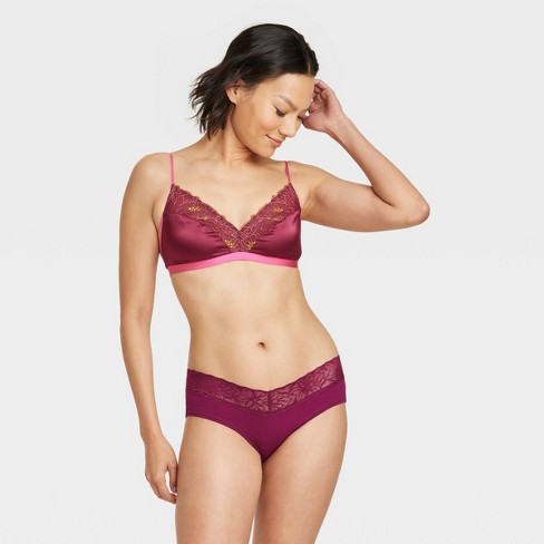 Women's Cotton Hipster Underwear With Lace Waistband - Auden™ Berry Purple  M : Target