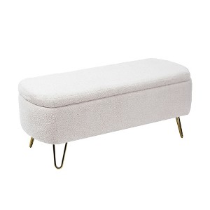 NicBex Adele Upholstered Padded Storage Bench Ivory - 1 of 4