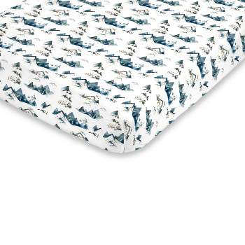 NoJo Super Soft Blue, Green, Tan and White Mountain Watercolor Fitted Crib Sheet