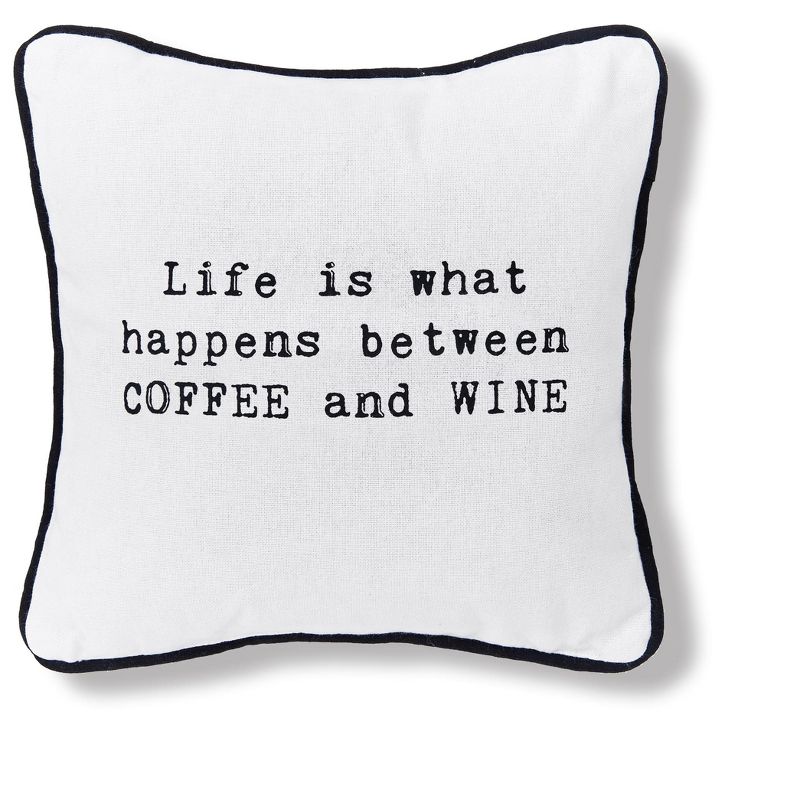C&F Home 10" X 10" "Coffee And Wine" Sentiment Decor Decoration Printed Throw Pillow for Sofa Couch or Bed, 1 of 3