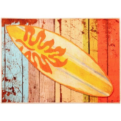 Olivia’s Home Surfboard Doormat – Indoor/Outdoor Decorative Accent Mat, 22" x 32", Coastal Surf Design with Vibrant Colors for Beach Decor