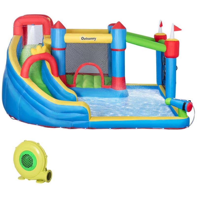 Outsunny 6-in-1 Inflatable Water Slide, Kids Bounce Includes Slide Trampoline Pool Cannon Climbing Wall Throwing Wall with 450W Air Blower, 4 of 7