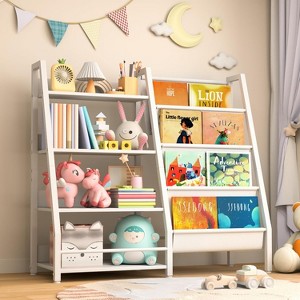 Vynxaria Bookshelf Series 24 in. Wide  3 / 4 Shelf Kids Bookcase with Side Pockets for Nurseries Playrooms and Classrooms - 1 of 4