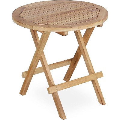 Acoinel Wooden Centre Folding Side Table for Outdoor, Round