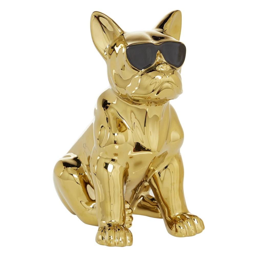 Photos - Coffee Table Ceramic Bulldog Sculpture with Sunglasses Gold – CosmoLiving by Cosmopolit