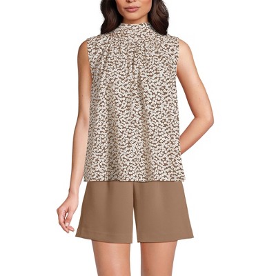 Lands' End Women's Cotton Voile Sleeveless Mock Neck Blouse
