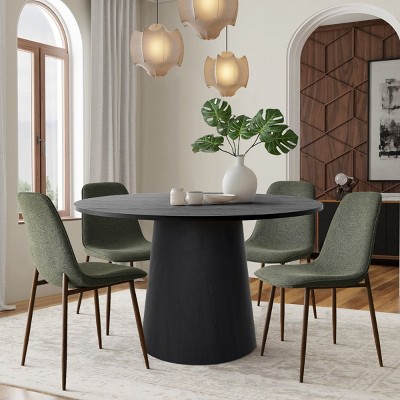 5-Piece Round Dining Table Set, 46'' Black Table with 4 Upholstered Armless Chairs, Modern Kitchen & Set, Space-Saving Furniture-Maison Boucle