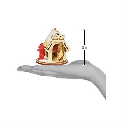 Wooden Basset Hound Doghouse Christmas Ornament with Fire Hydrant