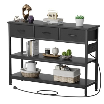 Gikpal Entryway Table with Power Outlets, Console Table with 3 Fabric Drawers, Entryway Console Table with storage for Living Room, Hallway, Couch