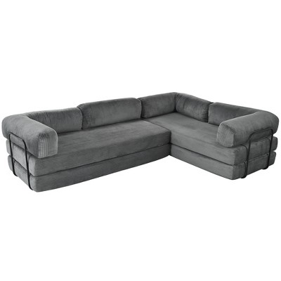 Epoch Vents 115" Corduroy Upholstered L-Shaped Modular Sectional Sofa Bed, Flexible Configuration