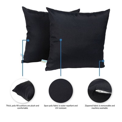 Set of 2 Black All-Weather Outdoor Square Throw Pillows