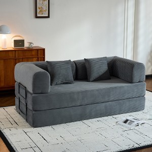 VASIP Convertible Corduroy Sleeper Sofa Bed,Folding Mattress, Sturdy Fixed-Shape Frame, Cylindrical Pillow,for Living Room, Bedroom,Black - 1 of 4