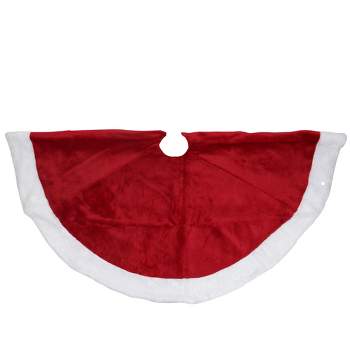 Northlight 48" Red and White Velveteen Christmas Tree Skirt with White Trim