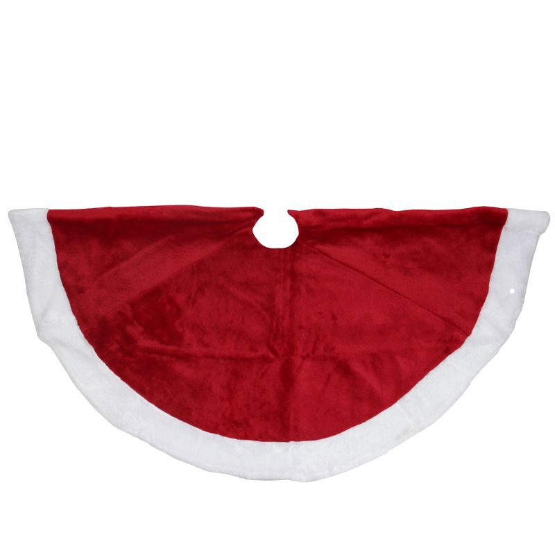 Northlight 48" Red and White Velveteen Christmas Tree Skirt with White Trim, 1 of 5
