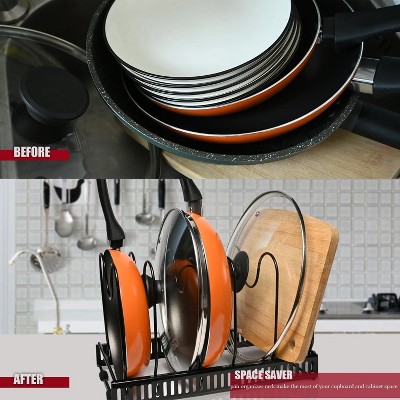 LunaLulinlk Expandable Pots and Pans Lid Organizer Rack, Cabinet Organizer with 10 Adjustable Compartment