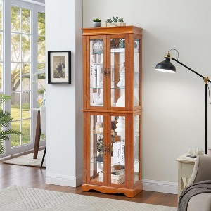 Sapphtopaz 6-Tier Curio Display Cabinet with Wood Frame, Space Saving Glass Storage Cabinet Bookshelf for Small Spaces, Bedroom & Home Office - 1 of 4