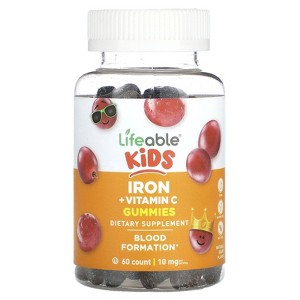 Lifeable Kids Iron + Vitamin C Gummies, Natural Grape, 10 mg, 60 Gummies (5 mg per Gummy) - 1 of 2