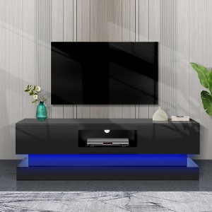 Vynxaria Modern 51.18-Inch Black TV Stand with LED Lights, High Glossy Front TV Cabinet, 51.18" x 15.75" x 19.68", for TVs Up to 65" - 1 of 4