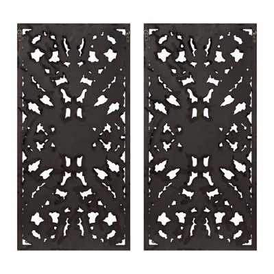 Bronze and Silver Botanical Carved Wood Wall Decor Set, 2-Piece