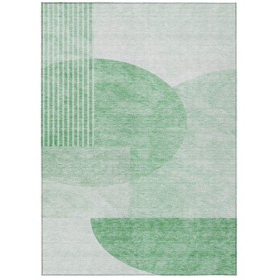 Green And Mint Green Geometric Washable Indoor Outdoor Area Rug