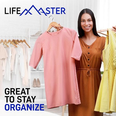 Lifemaster Natural Maple Wooden Suit Hangers with Swivel Hook, 50 Pack