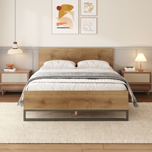 1pc Platform Bed Frame, Engineered Wood with Metal Base, Modern Headboard Design, No Mattress Included - Baofuwish - 1 of 4